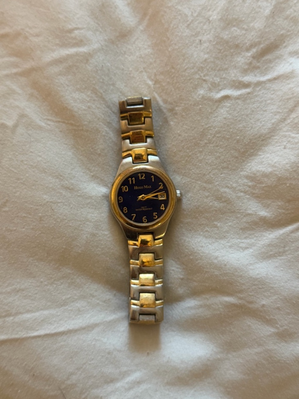 Vintage Hugo Max Two-Tone Stainless Steel Watch with Blue Dial